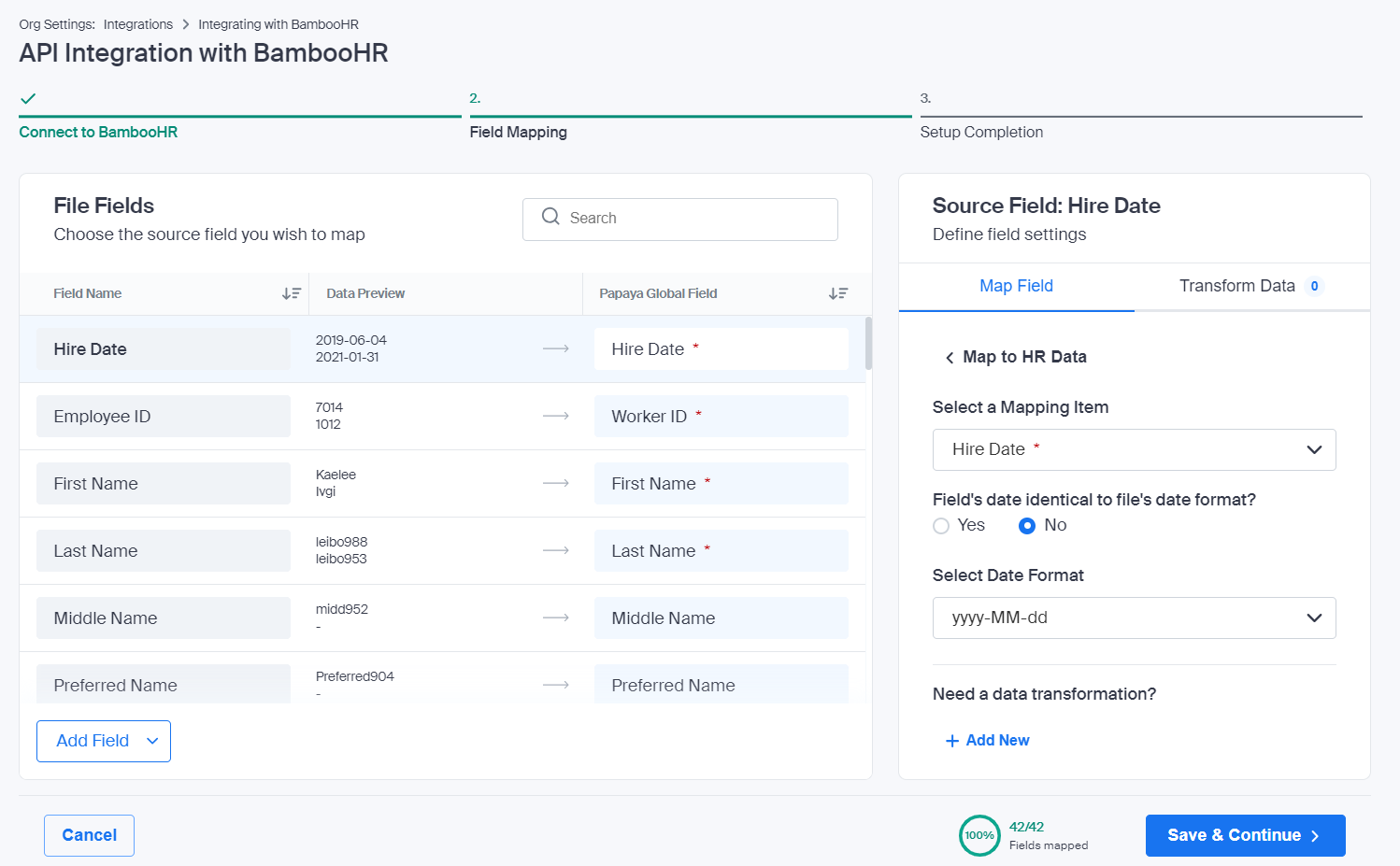 BambooHR API Integration Data In