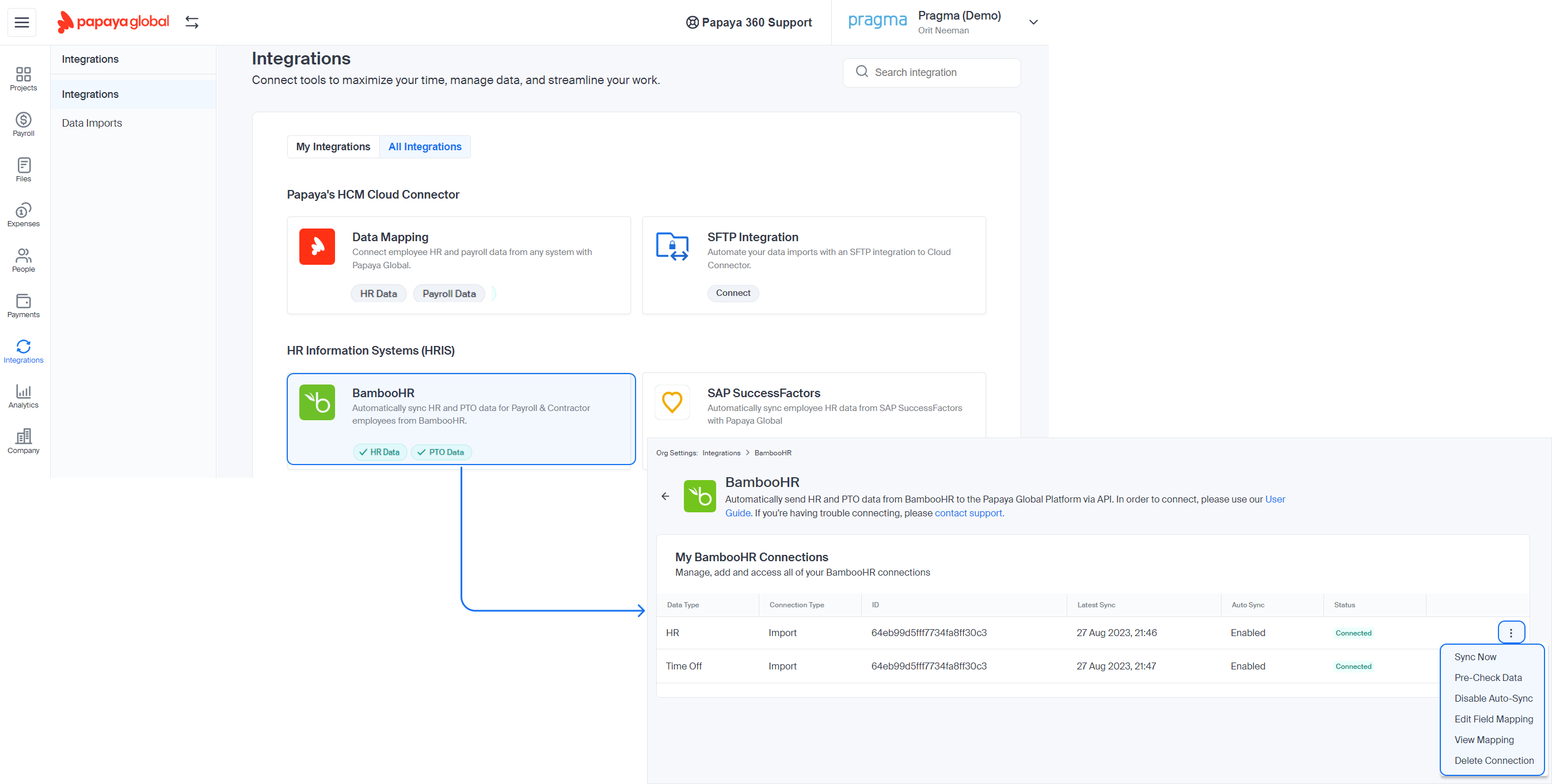 BambooHR API Integration Data In