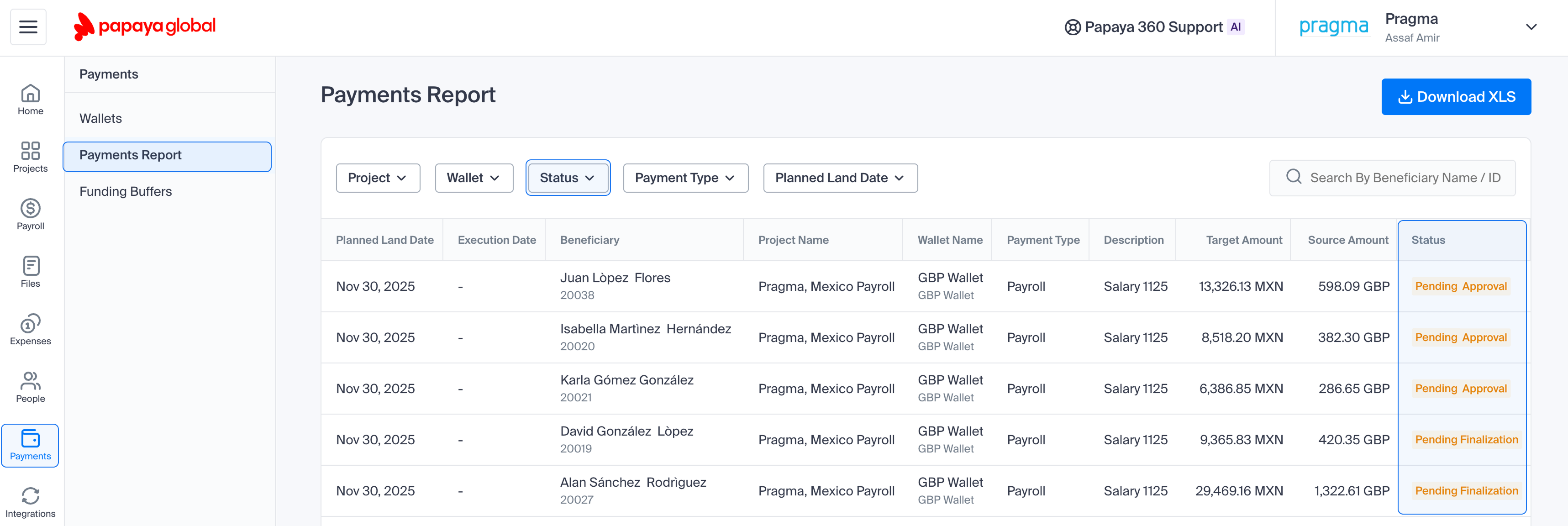Papaya's Workforce OS Payments - Track payments status