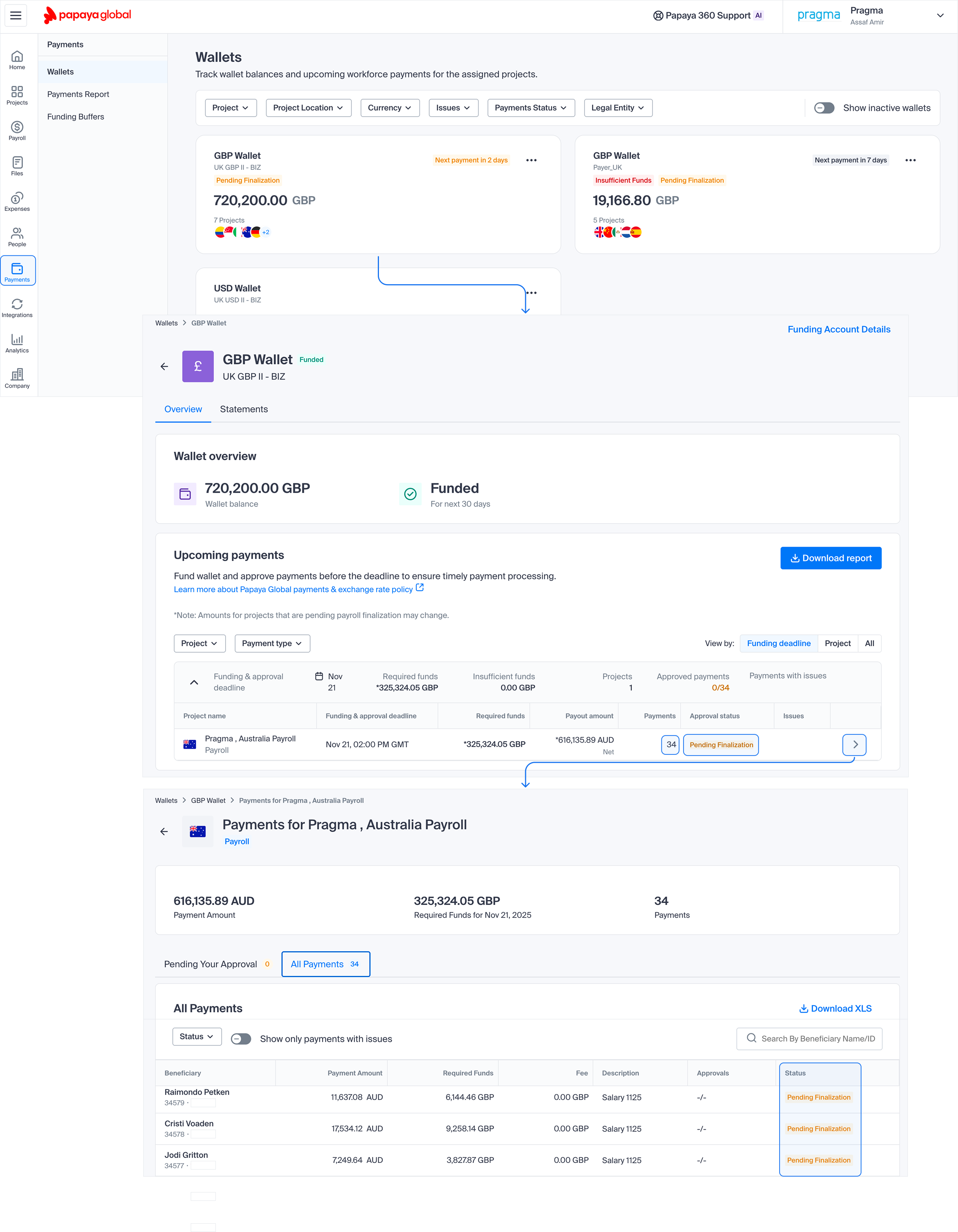 Papaya's Workforce OS Payments - Track payments status