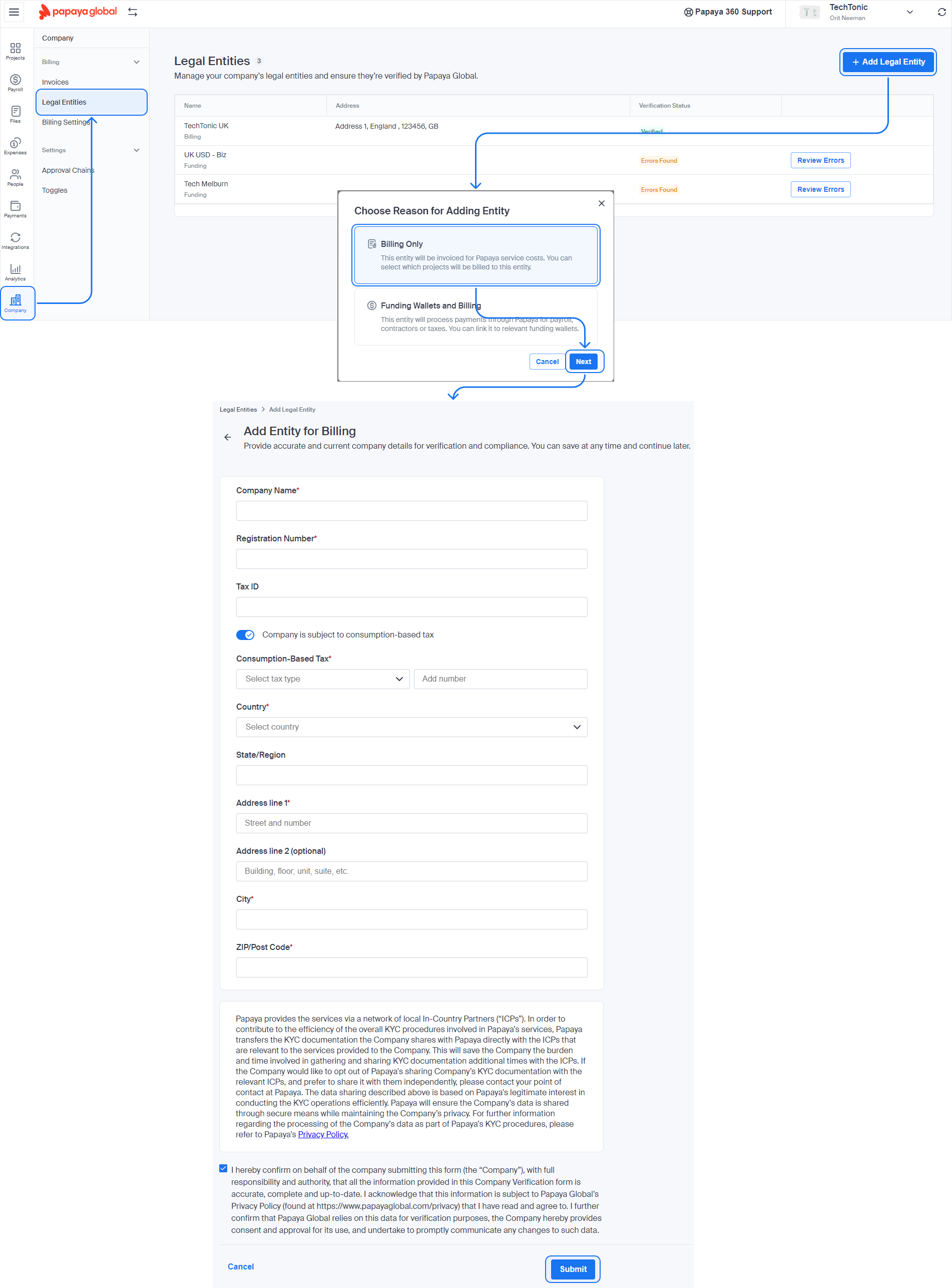 How to Add and Manage your Legal Entity