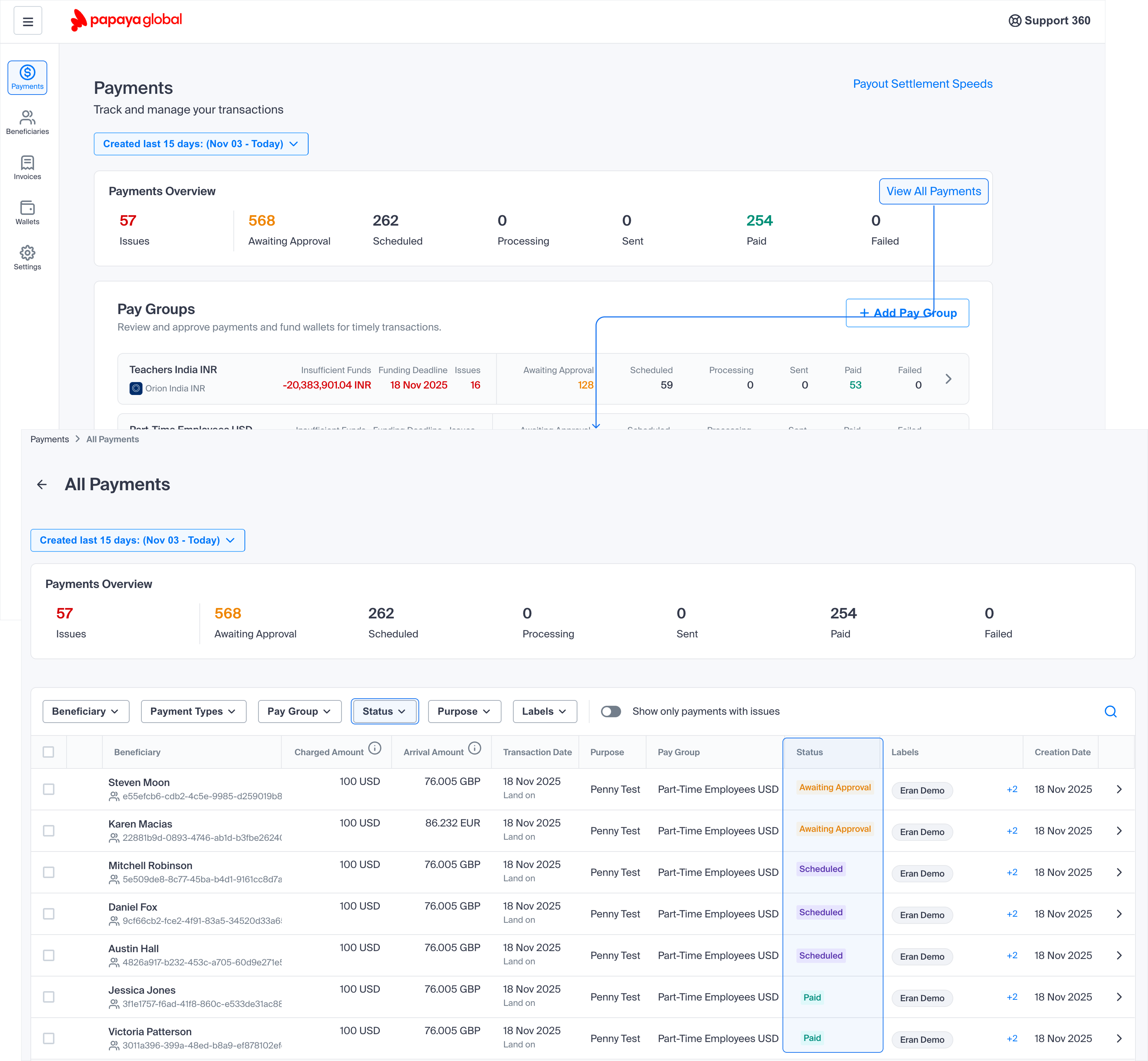 Payments OS - Track payments status